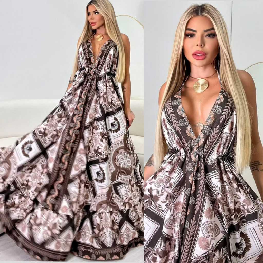 Vestido Indiano Longo Boho Chic estampado Hippie Chic Baju India com ajuste de regulagem veste ate um Plus size