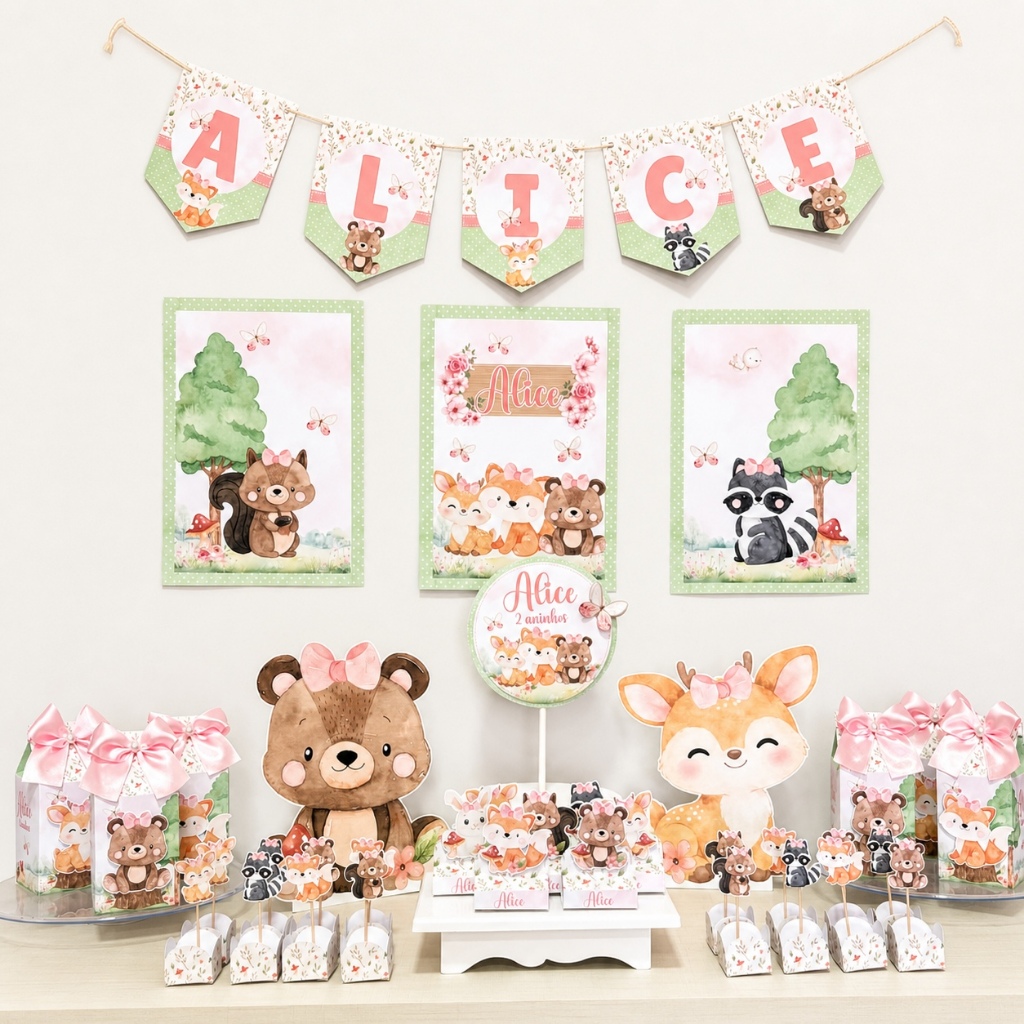 Kit Festa Bosque Encantado Personalizado/Kit Só um Bolinho/Lembrancinha/Decoração/Aniversário/Mesversário/Festa