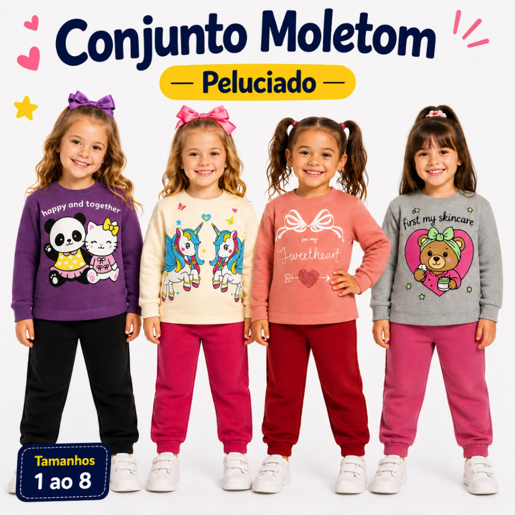kit Conjunto Moletom Peluciado Bebê Infantil Menina– Quentinho e Confortável Roupas de Inverno