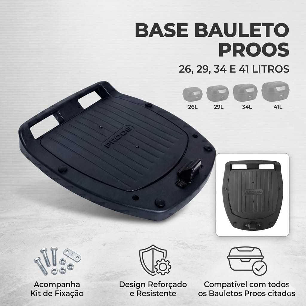 Suporte Base Baú Moto Bauleto Motoboy Proos Awa 26 29 34 41 Litros Preta