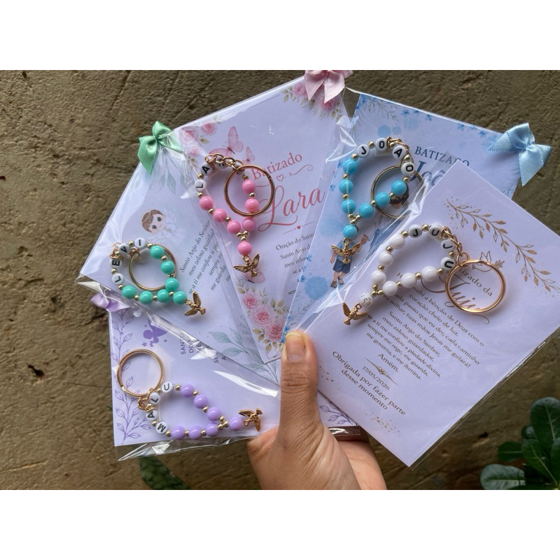 Mini Terço Personalizado Divino Espírito Santo Lembrancinha Batizado com Nome e Cartão