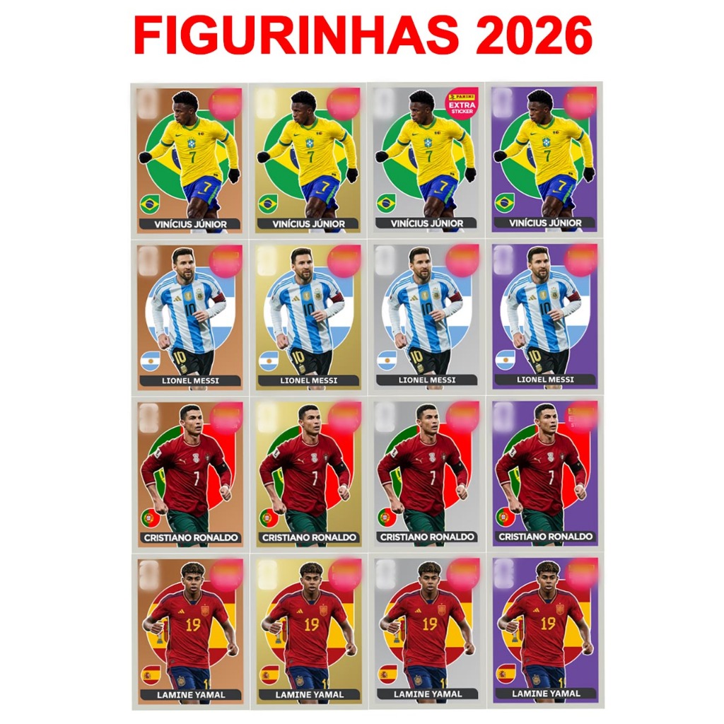 NOVAS Figurinhas Legends Neymar Copa do Mundo 2026 Cristiano Ronaldo - CR7 - OURO -Extra Sticker Portugal - Messi