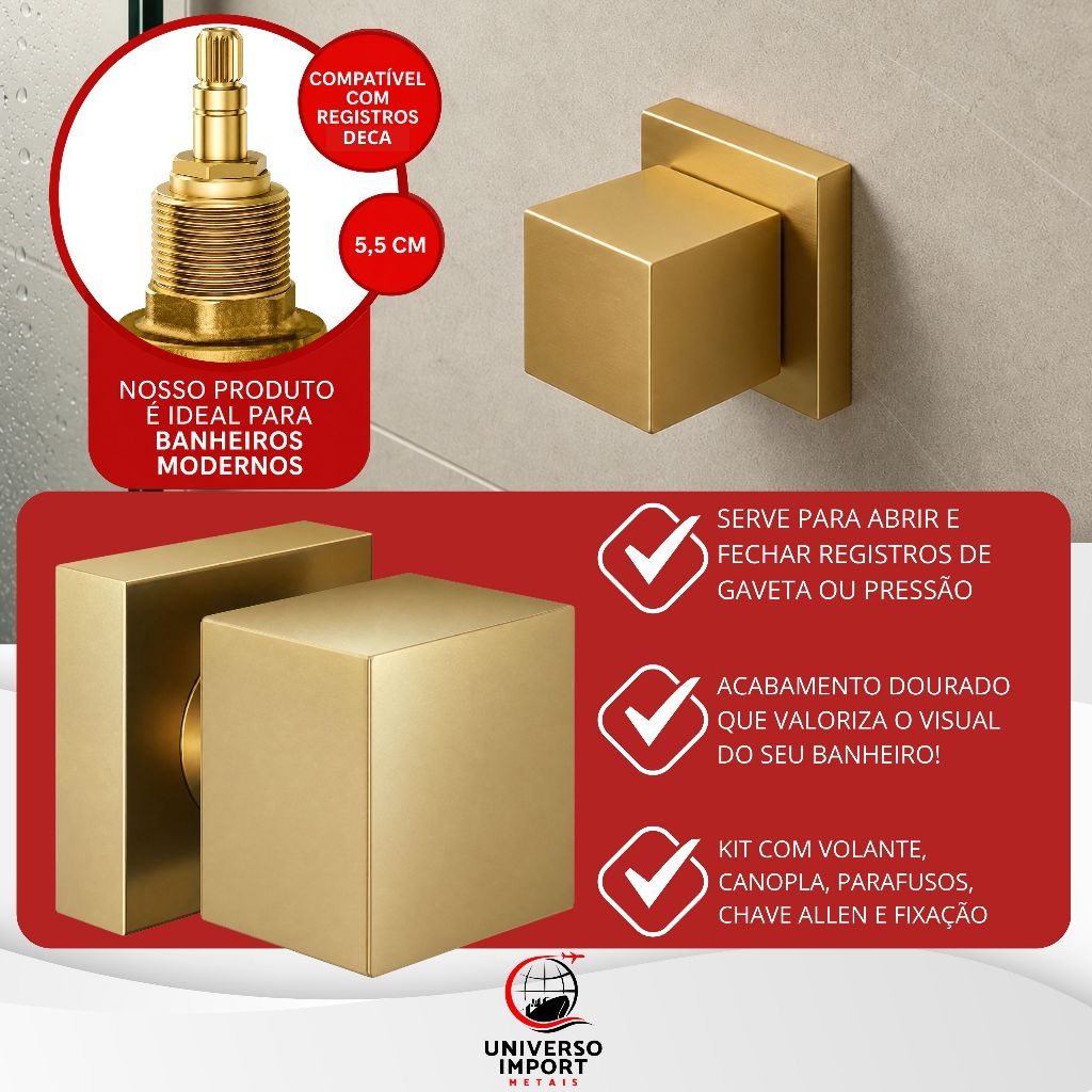 Acabamento Para Registro Dourado Verniz Quadrado De Metal