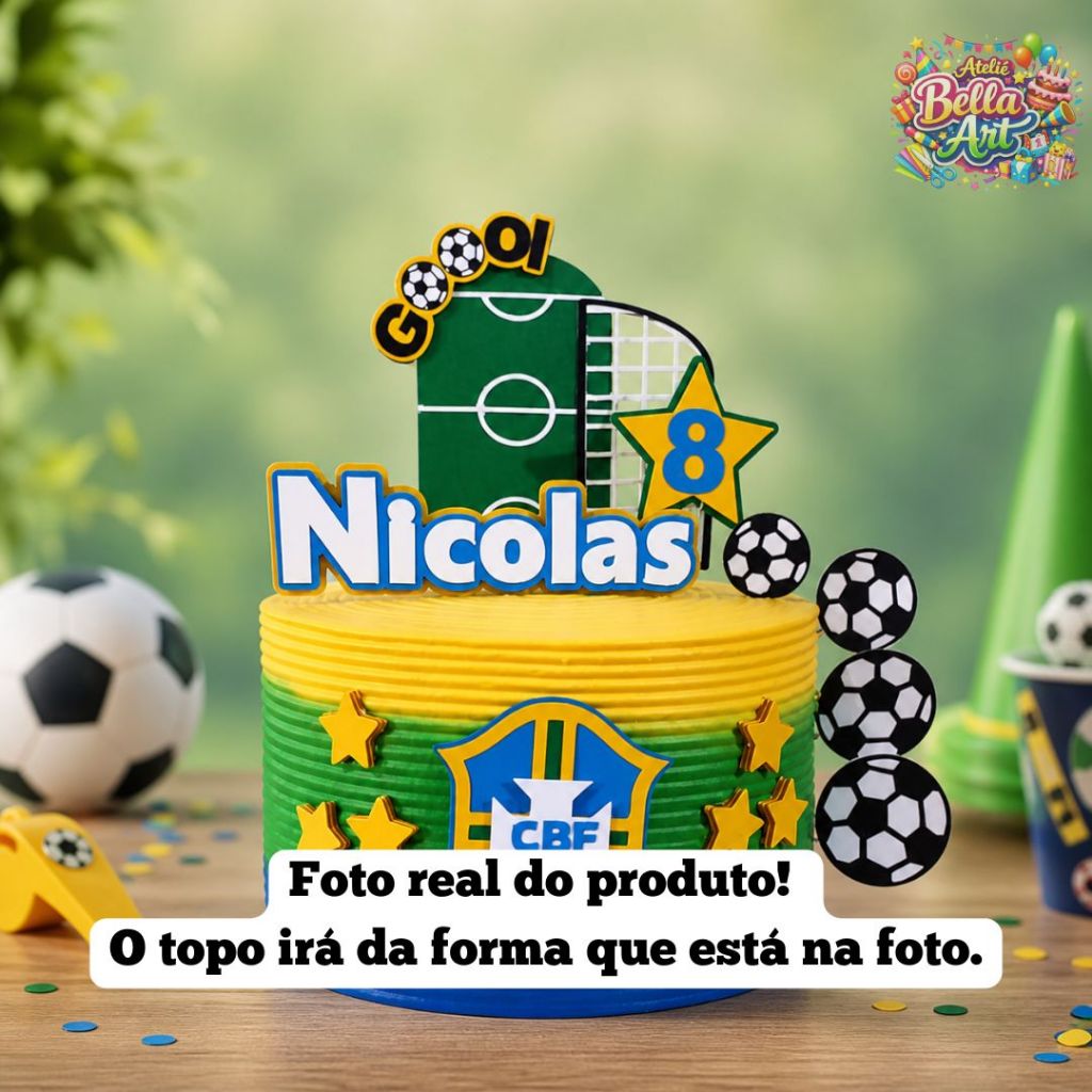 Copa do mundo Futebol - Topo de Bolo Personalizado com Nome e idade Cake Topper