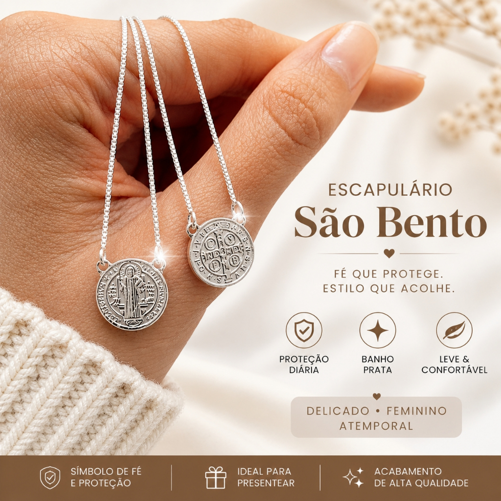 Escapulários Medalha São Jorge / Nossa Senhora / São Bento / Folheado a Prata 925 e Ouro 18k
