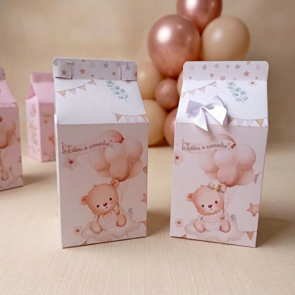 Caixa Milk Chá Revelação Ursinho Balões | Lembrancinha Personalizada