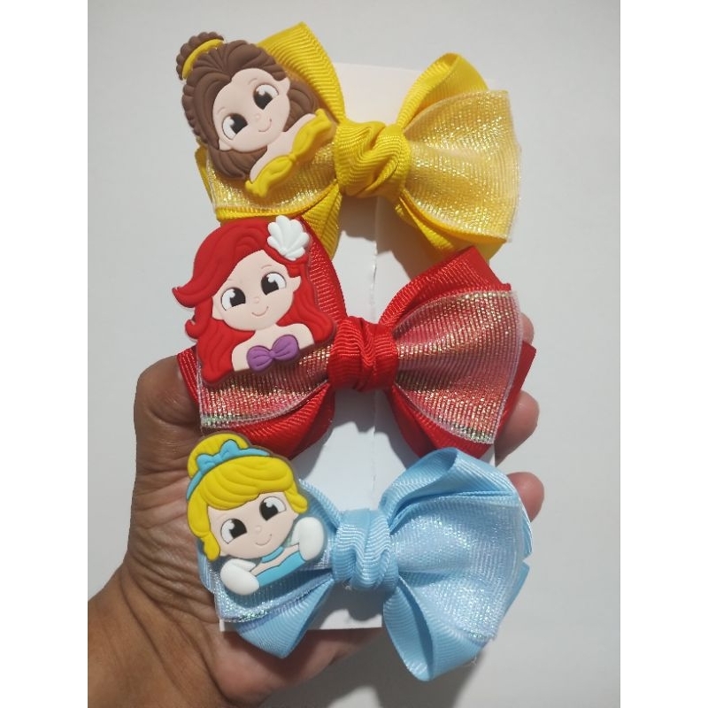 kit 3 laços princesas infantil com apliques emborrachado colorido menina