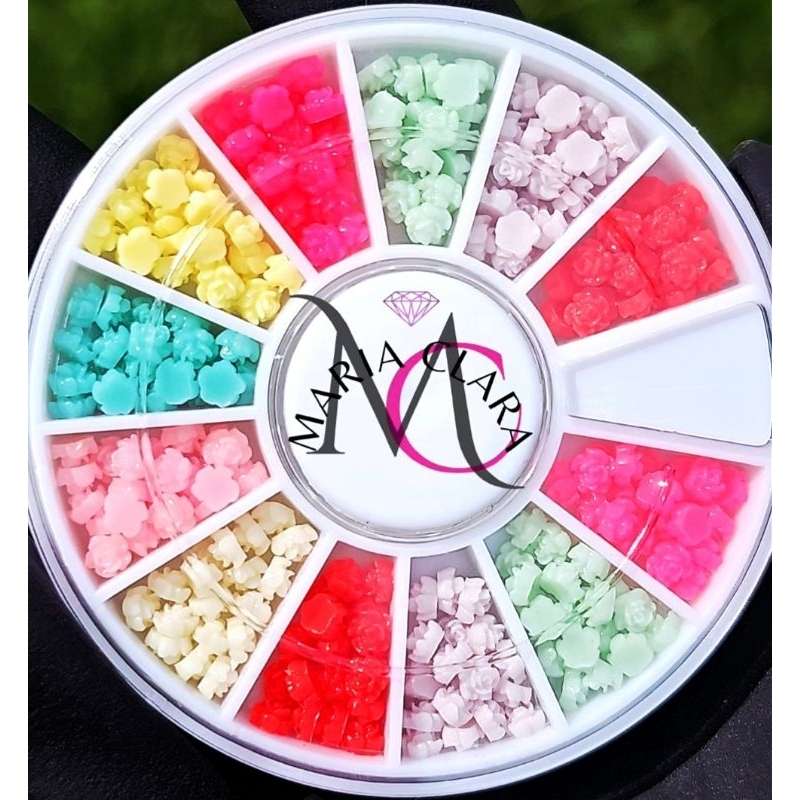 Disco Pedrarias Rosa 3D 3mm 120unidades com 12 divisórias Pedras para unhas acessórios joias pedrarias aplique colagem
