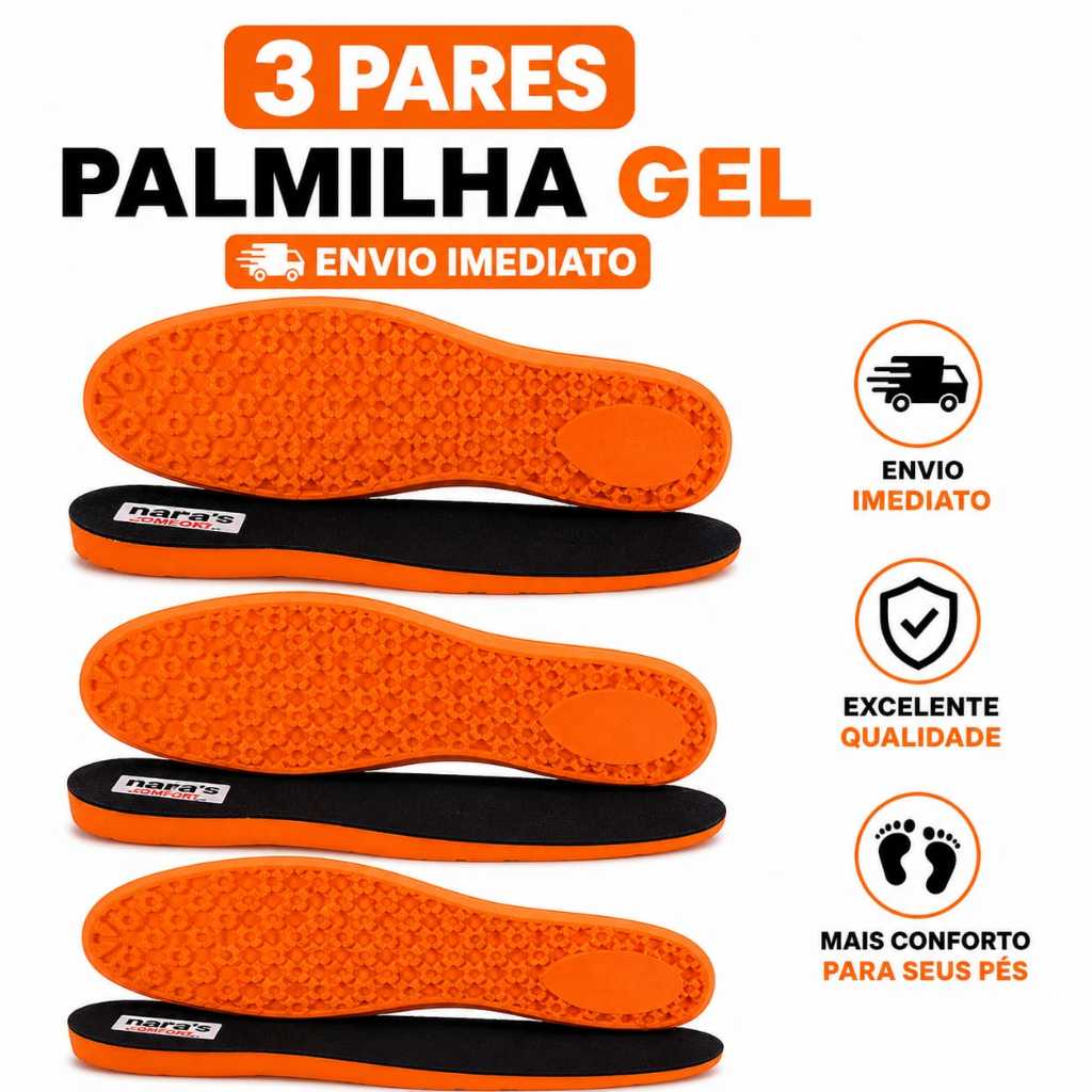 Palmilha Gel Nara Anatômica Ant-Impacto 3, 2 ou 1 Par Tênis Bota Coturno Sapatos Botina Envio Rápido