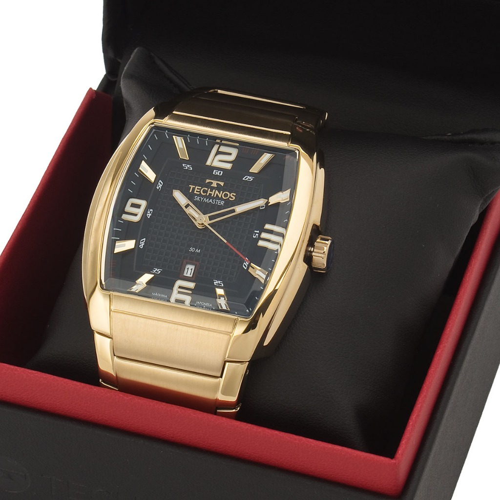 Relógio Masculino Technos Dourado Quadrado Original 2115UCX/1A