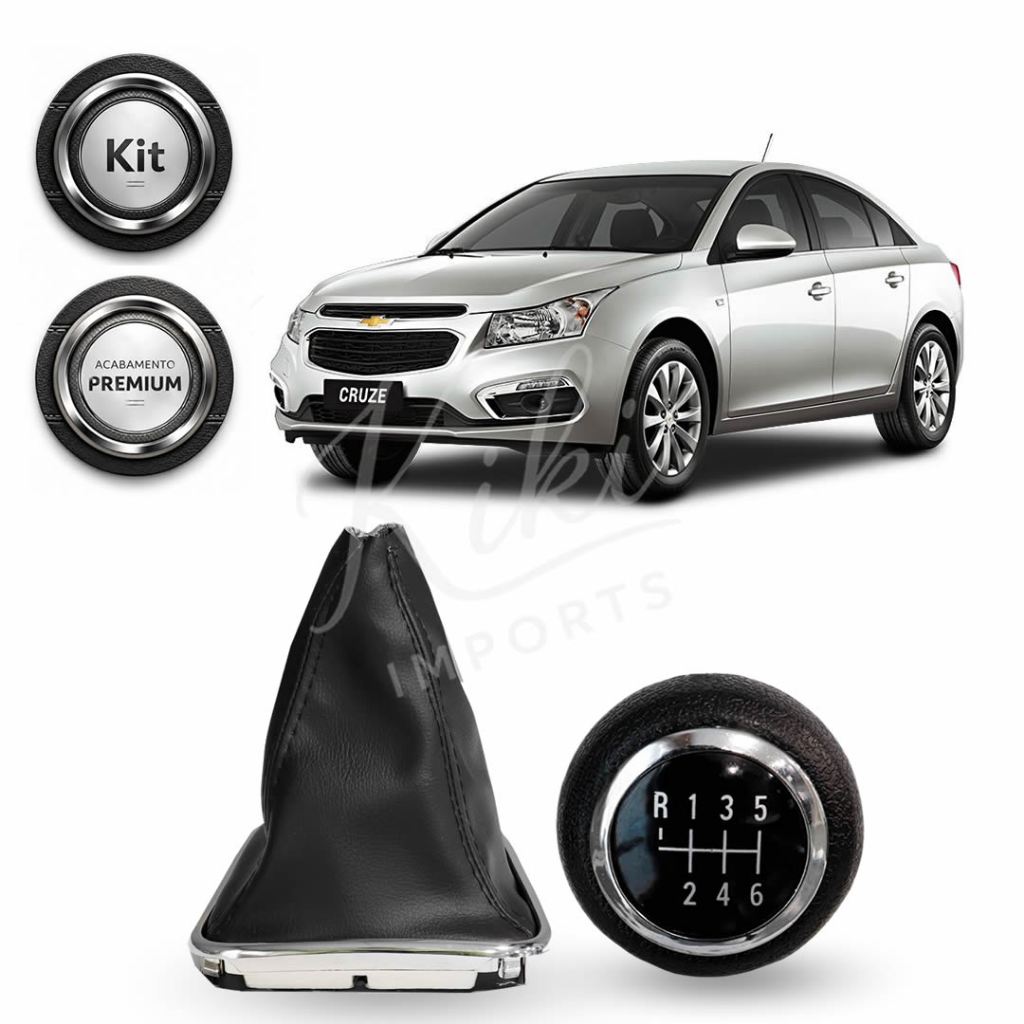 Kit Manopla e Coifa De Câmbio Chevrolet Cruze 2012 a 2016 Couro Ecológico Premium