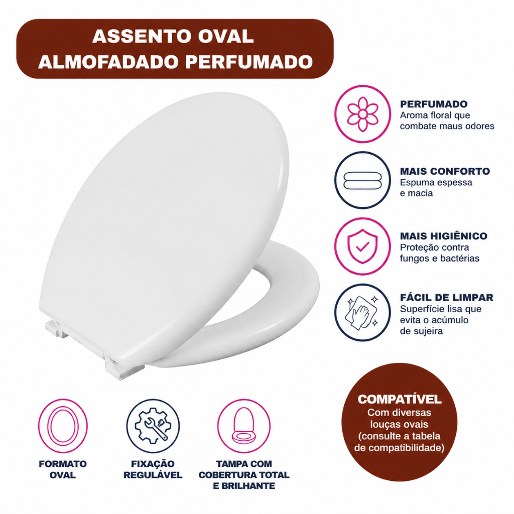 Assento Sanitario Almofadado Perfumado Tampa Oval Astra - Original