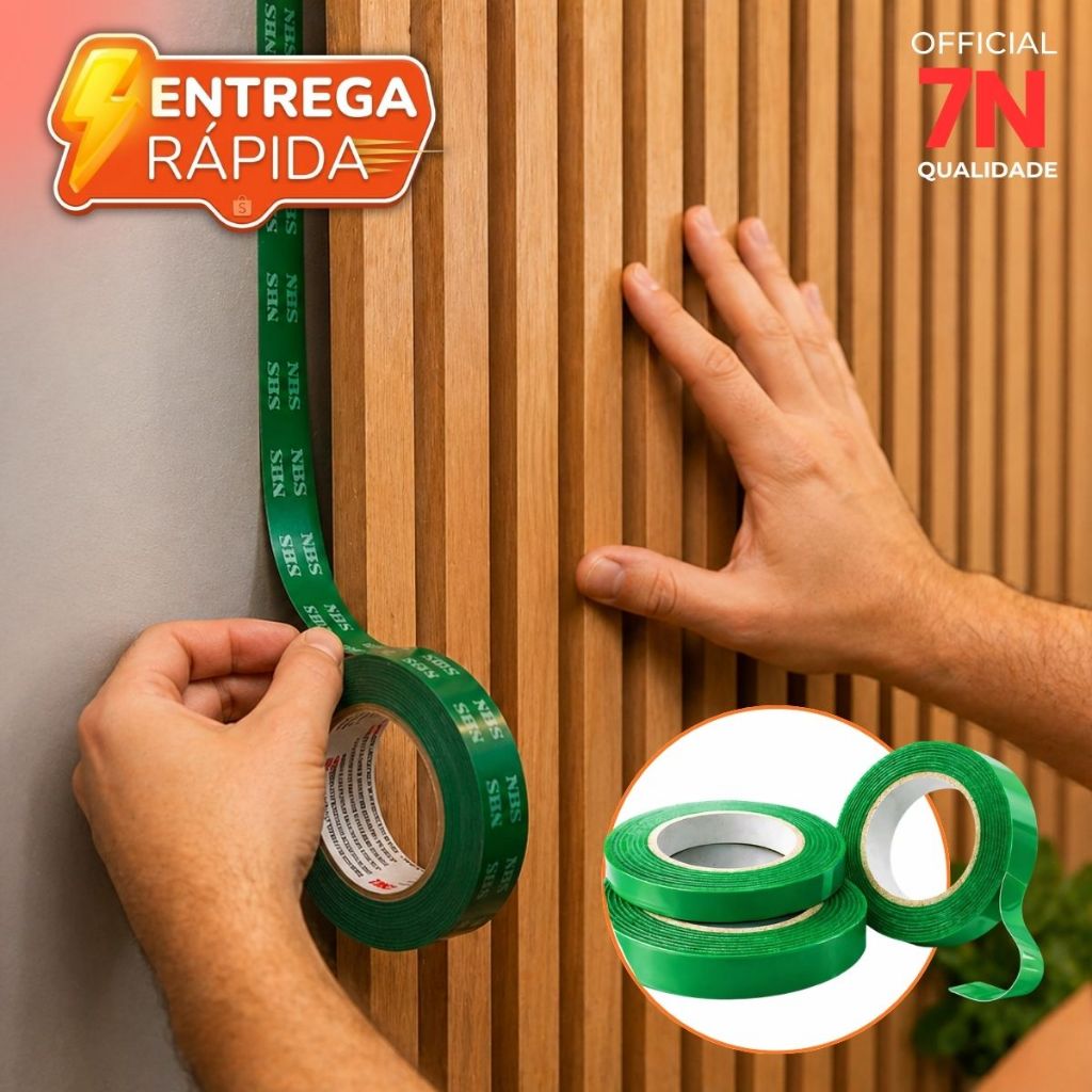 Rolo Fita Dupla Face Extra Forte 12mm x 2m 7N  Kit Fixação PVC Ripado Quadros Espelho Sem Furo