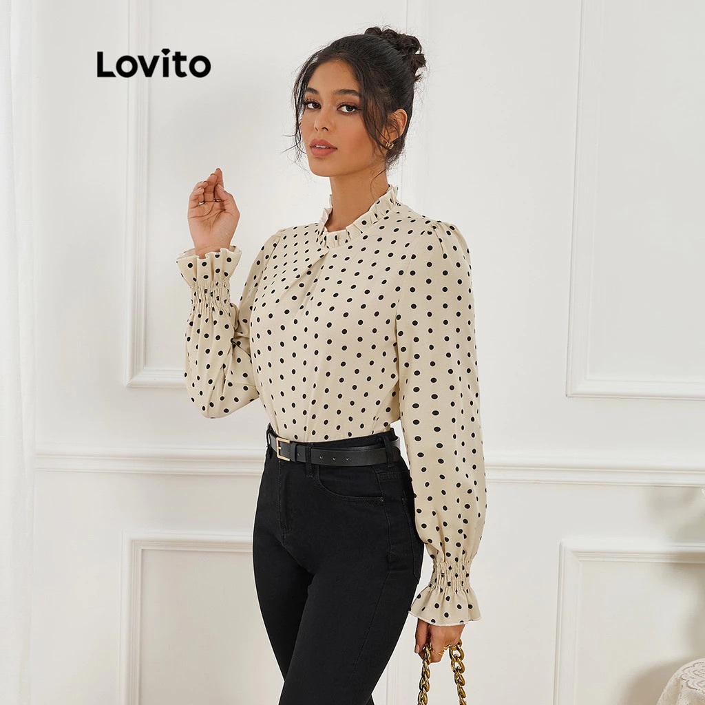 Lovito Blusa Elegante Feminina Manga Longa com Gola Franzida BLB10BR024 · foto 2