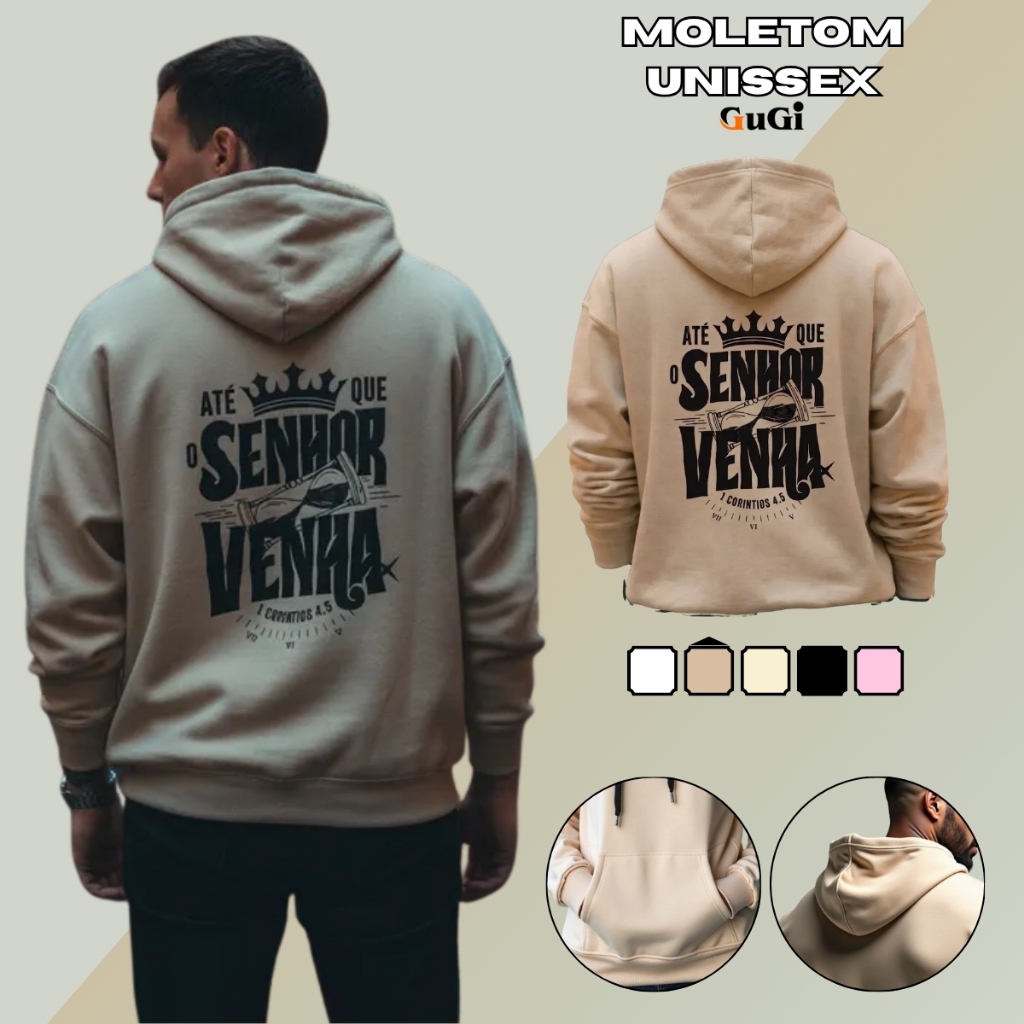 Moletom Canguru Unissex Com Capuz E Bolso GuGi Estampa Gospel Cristã Versículo Bíblico Blusa De Frio