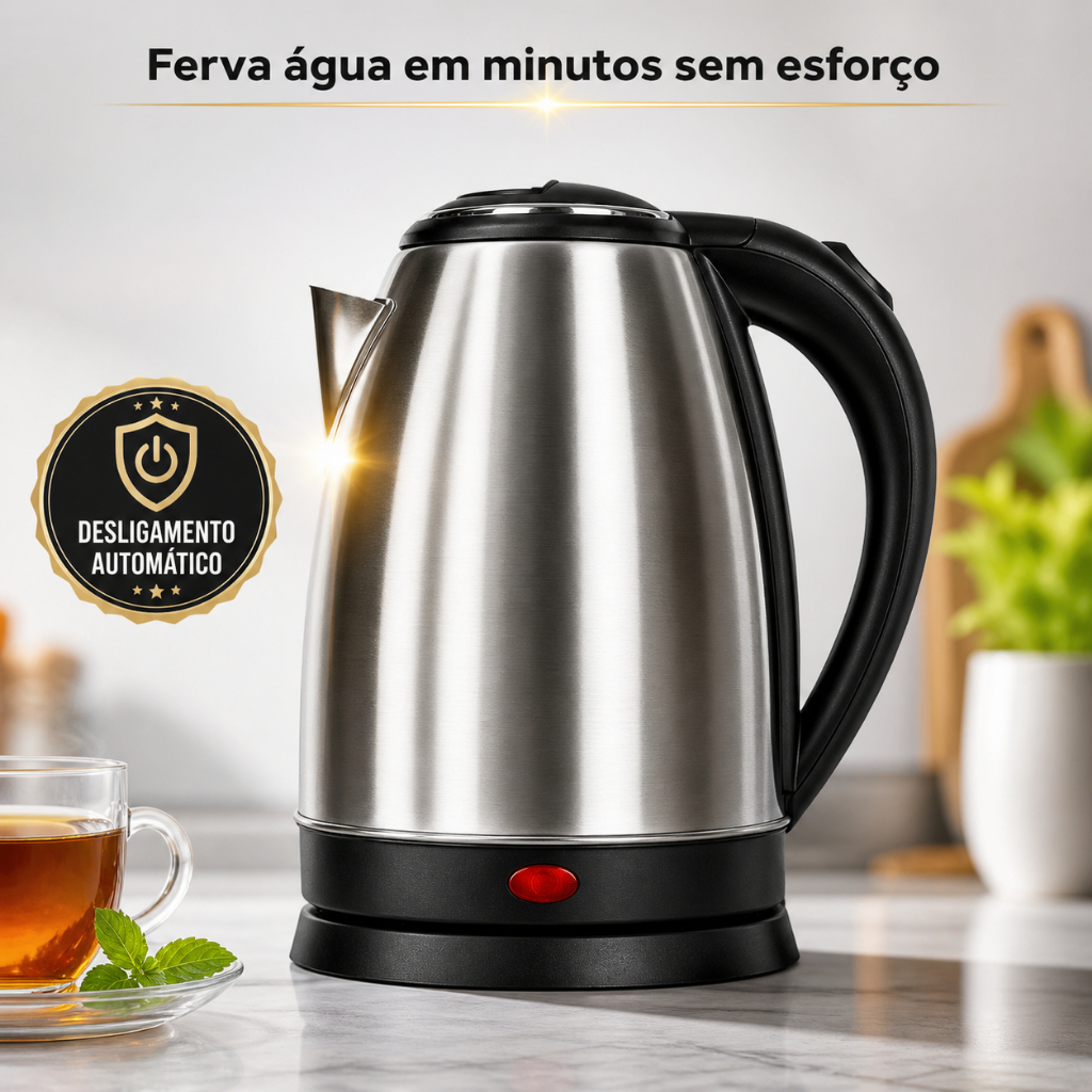 Chaleira Eletrica Inox 2 Litros Voltagem 220V 127V Rápida Segura Silenciosa