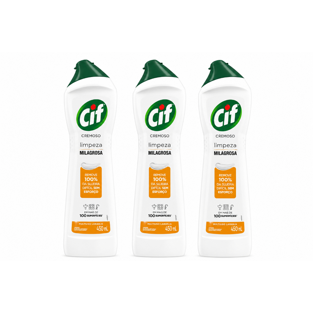 Kit 3 Cif Saponaceo Laranja Cremoso Em Squeeze 450ml Limpeza