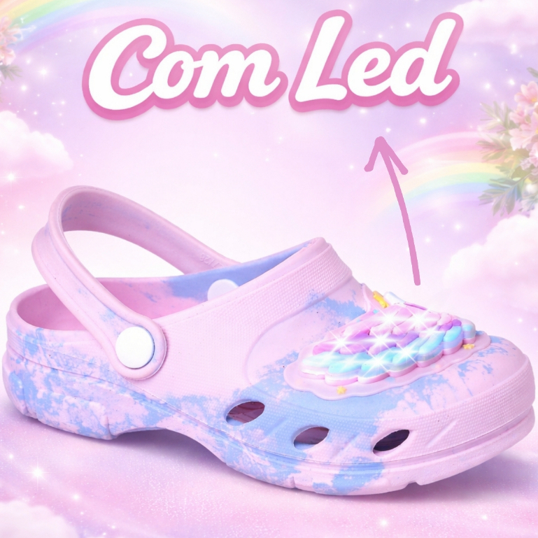 Sandália Babuche Infantil Feminino Asas Colorida Rosa Com Led Luzinha Pisca Divertido Meninas