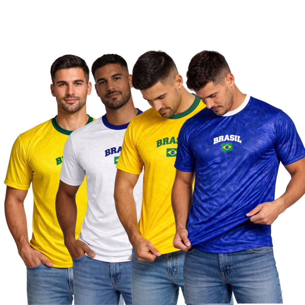 Camiseta Masculina do Brasil Estilosa Premium Verde Amarela Azul Branca