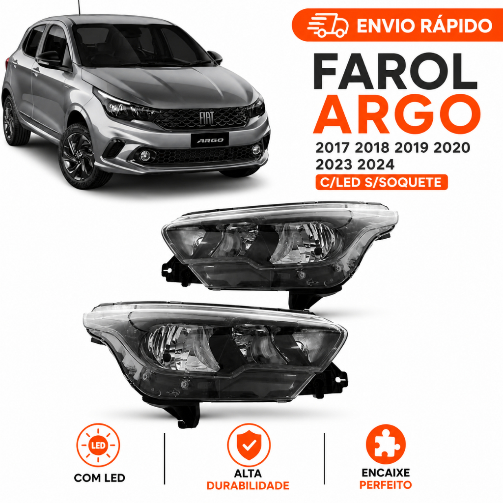 Farol Fiat Argo 2017 2018 2019 2020 2023 2024 Com Led