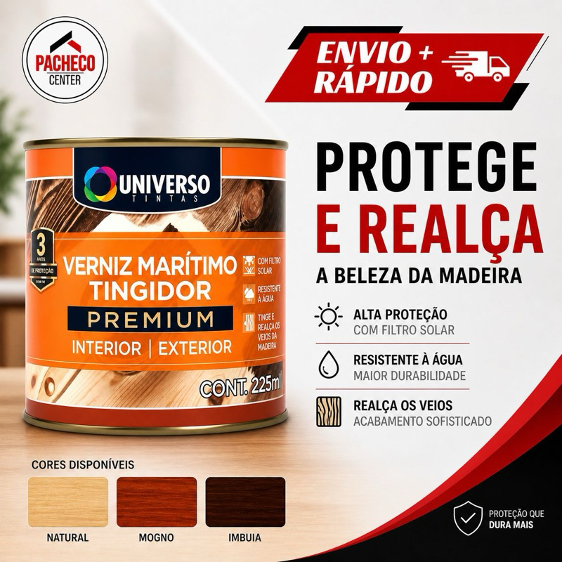 Verniz Para Madeira Marítimo Tingidor Premium 1/16 225ml Interior/Exterior - Universo (Escolha a Cor)