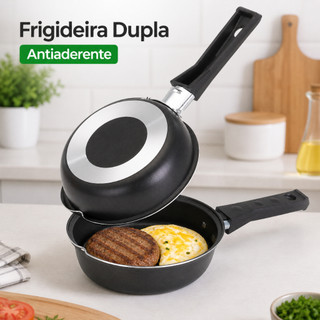 Frigideira Dupla Hamburgueira Omeleteira Pequena 14cm Antiaderente Compacta  Cozinha Prática