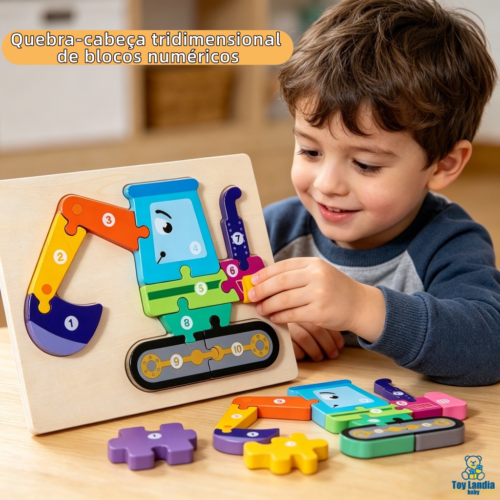 Quebra-Cabeça de Dino 3D em Madeira - Brinquedo Educativo Montessori para Bebês e Crianças Pequenas