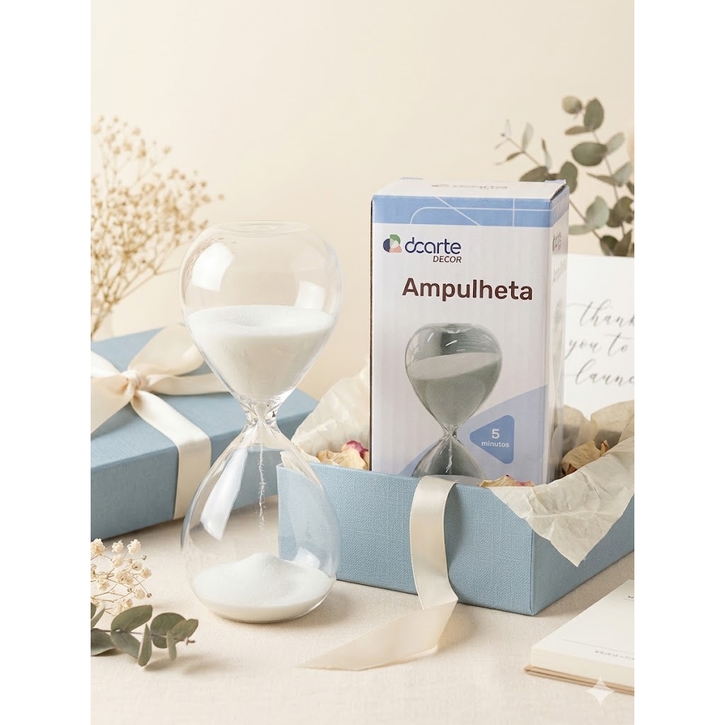 1 Unidade Ampulheta 5 Minutos Decorativa Vidro Timer Areia Branca Decoração Mesa