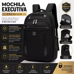 Mochila Executiva Masculina Premium Notebook 15.6 Poliéster Resistente Alças Acolchoadas Trabalho