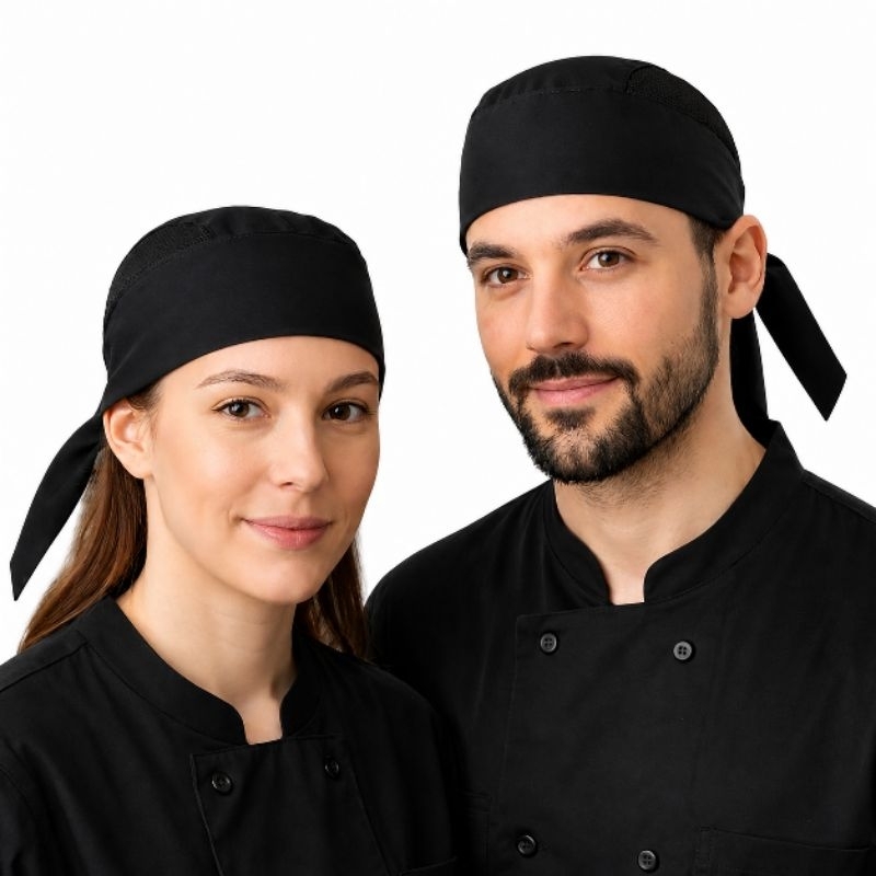 Bandana Touca Unissex Ajustável Tecido Oxford com Tela Lateral Profissional Cozinha Barman Pizzaria Garçom