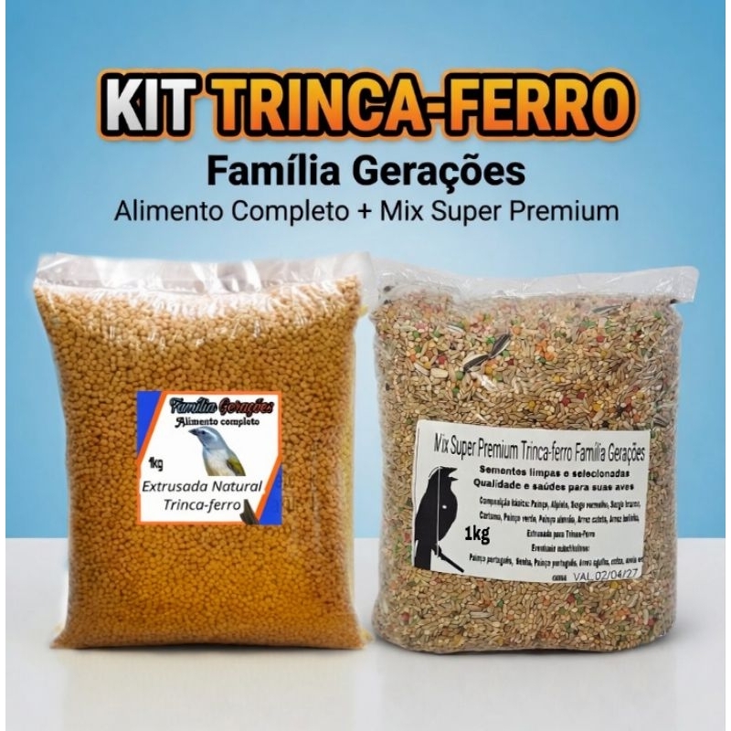Kit Nutrição Trinca-Ferro (Pixarro) 1 Kg de Extrusada Natural + 1kg de Mix de Sementes