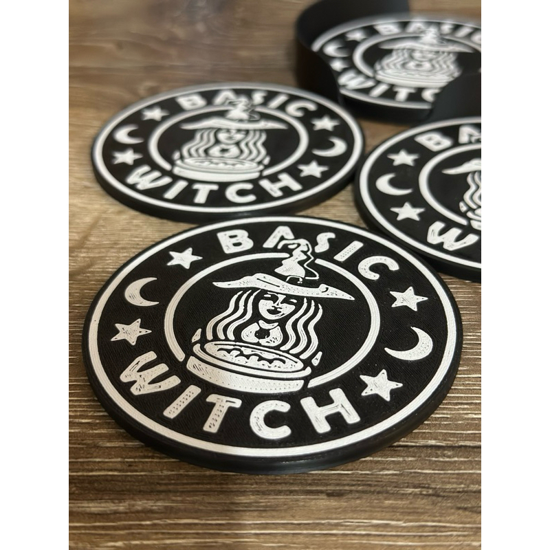 Kit 4 Porta Copos Basic Witch com Suporte | Decoração BRUXA Mística em Impressão 3D