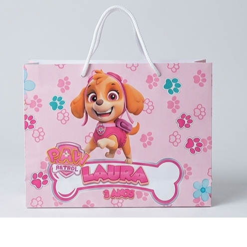 Sacolinha Personalizada Patrulha Canina Rosa Sky | Lembrancinha Aniversário Infantil  | Kit 10 20 30 Unidades