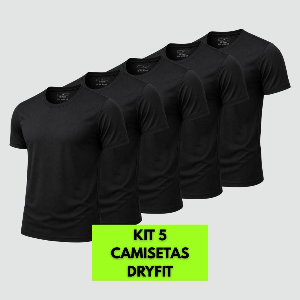 Kit 5 Camiseta Dry Masculina Manga Curta Fitness Academia Corrida CrossFit Poliester Premium
