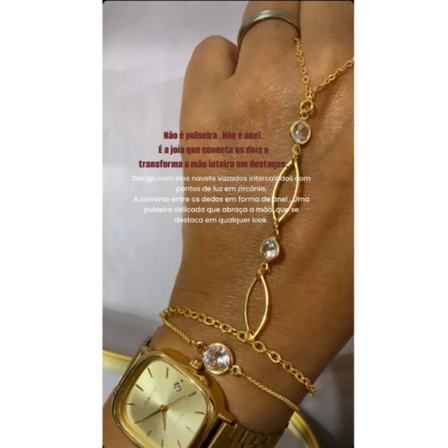 HAND CHAIN BRUFATT   Elos Navete + Zircônias em Ouro 18k | Garantia 12 Meses