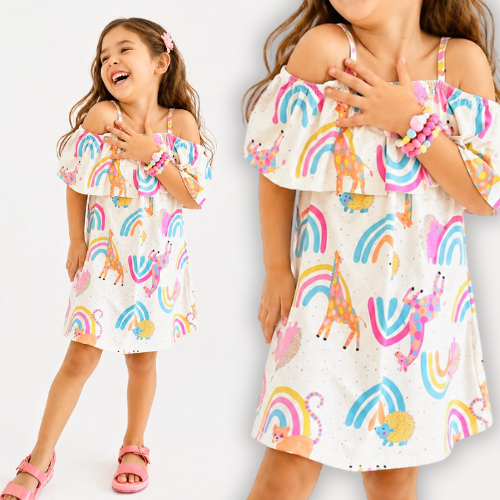 Roupa Menina Infantil Vestido Estampado Confortável
