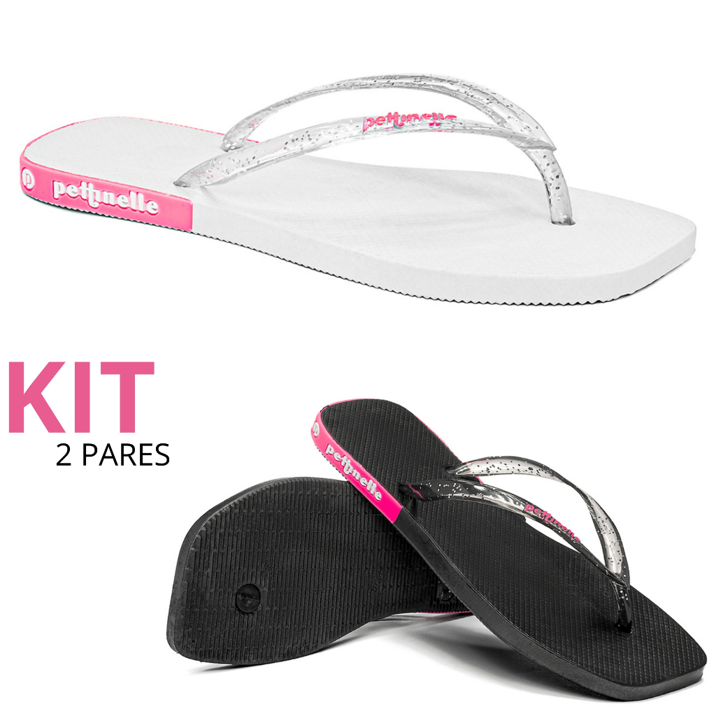 Kit 1 e 2 Pares Chinelo Feminino Traserinha Casual Branco Preto Confortável