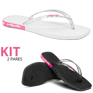 Kit 1 e 2 Pares Chinelo Feminino Traserinha Casual Branco Preto Confortável