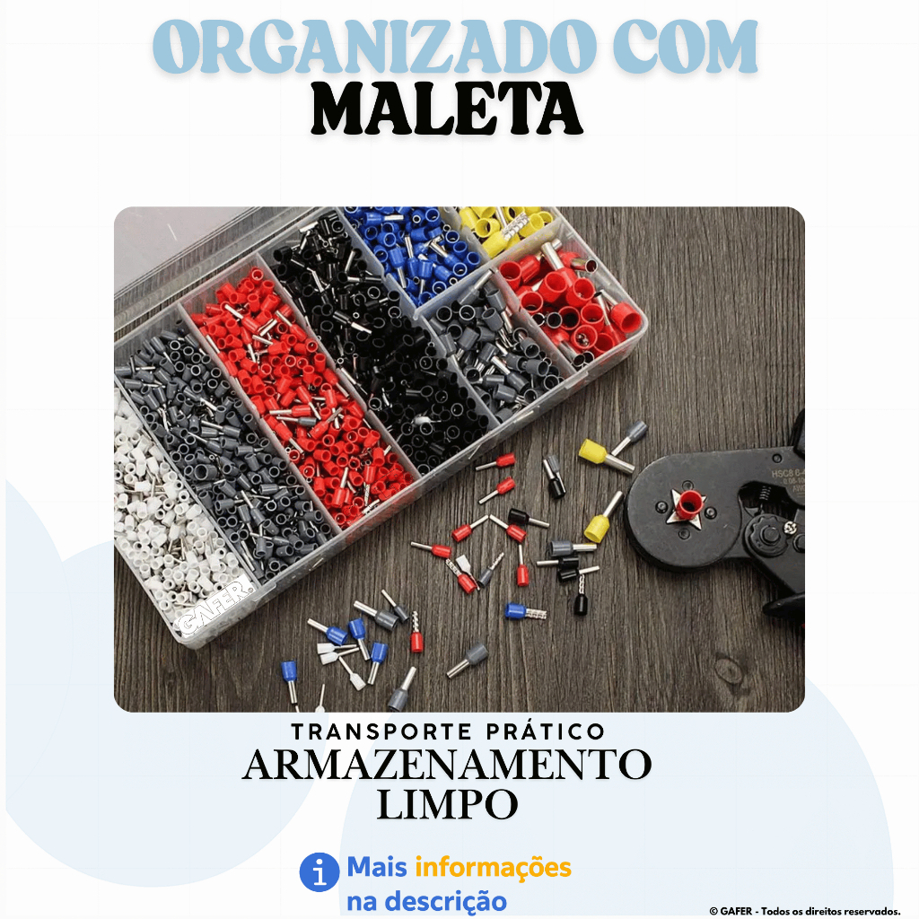 Kit Maleta 1200 Terminais Elétricos Ilhós Tubular 0,5mm a 10mm Conector Fio Cobre Isolado Acessórios · foto 2