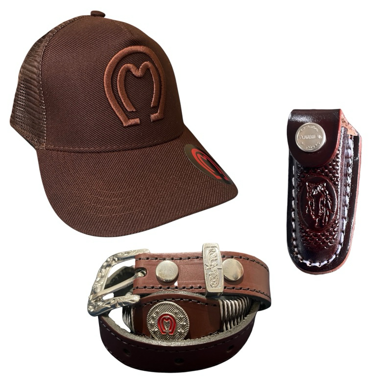 Kit Country Infantil Bone Cinto + Bainha de Canivete em Couro Legitimo