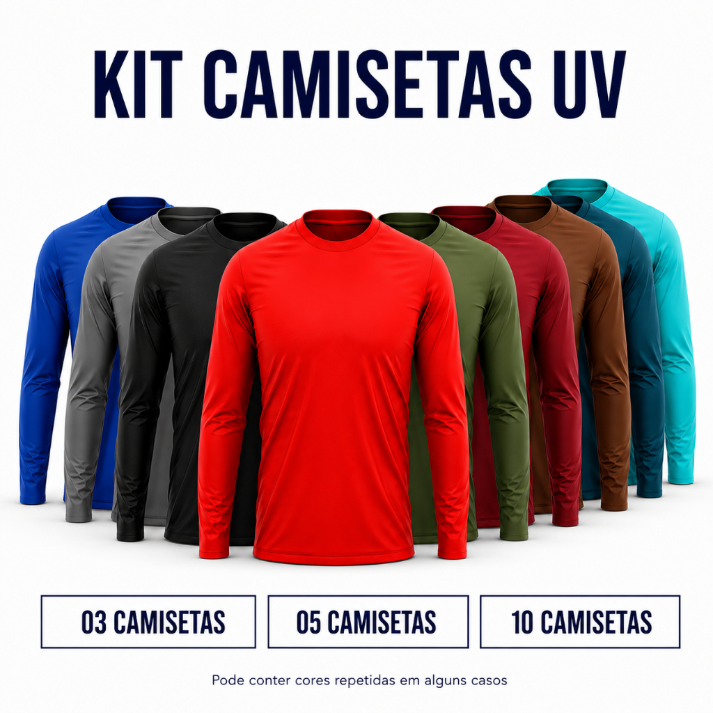 Kit Com 03/05/10 Camiseta UV Proteção Solar Uv50 Segunda Pele Praia Verão Lançamento Cores Sortidas TAM P A G3 Plus Size
