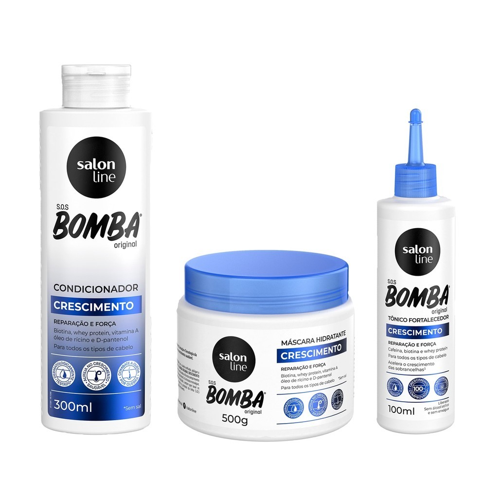 Kit com Condicionador e Máscara de Hidratação SOS Bomba Original + Tônico Fortal
