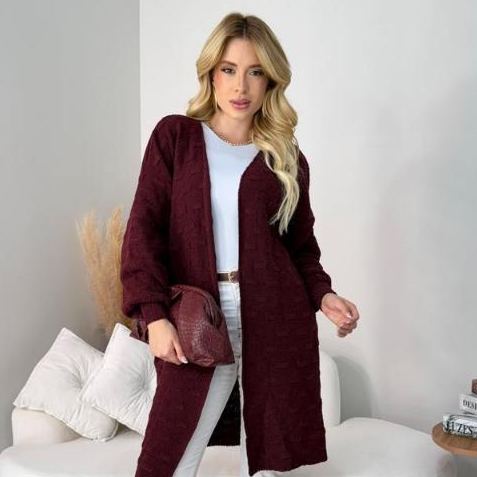 Casaco Sobretudo Longo de Inverno Tricot Mousse Quentinho Moda Feminina