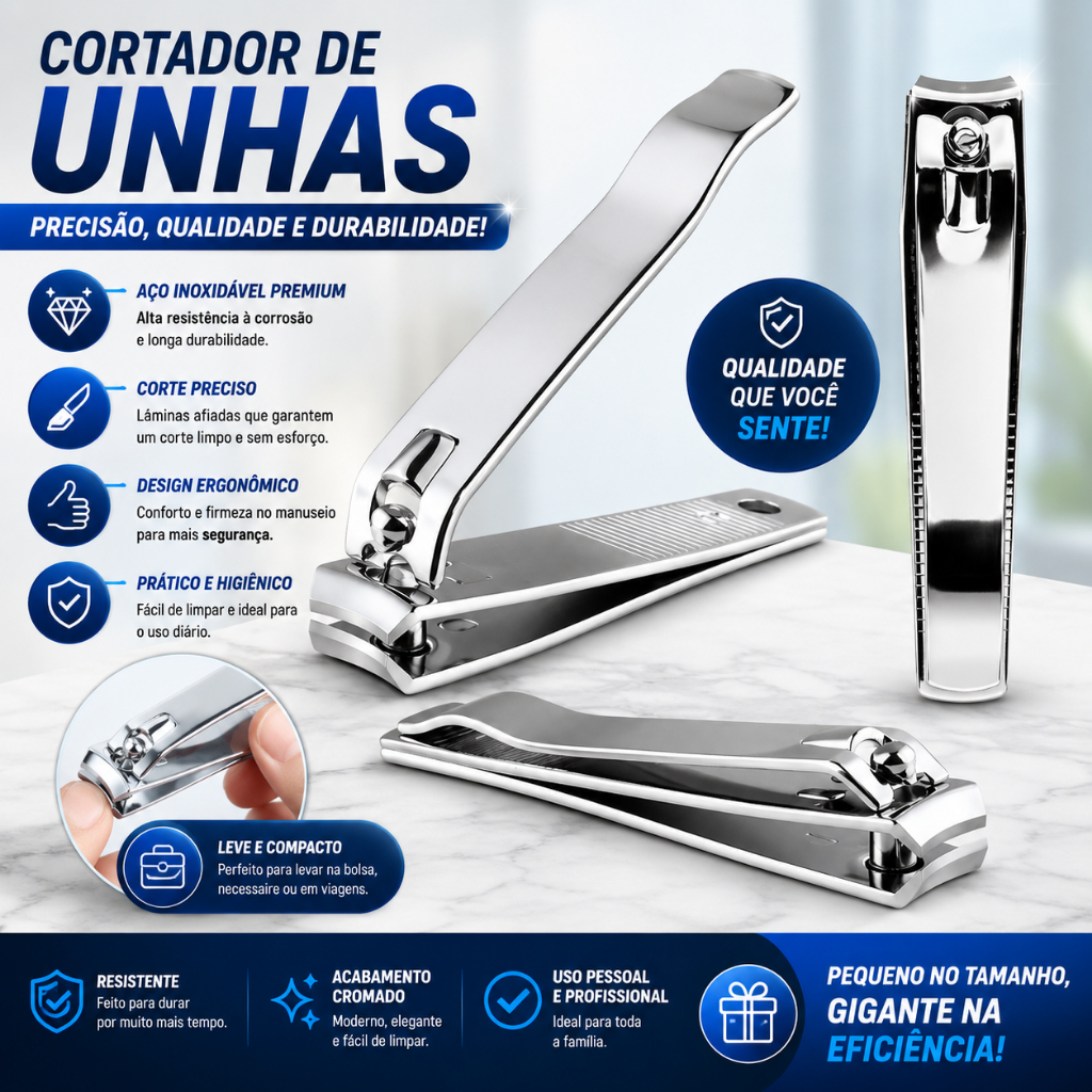KIT 3/6/12 Unidades Alicate Cortador De Unha Grande  C/ Lixa Aço inox Manicure Pedicure Profissional