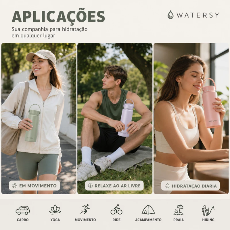Garrafa Térmica Portátil Watersy 532ml em Aço Inox sem BPA para Viagem — foto 7
