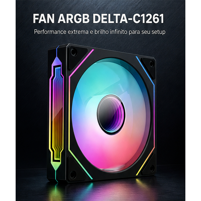 Fan Cooler ARGB 120mm Gamer Silencioso 1700RPM 5V 3 Pin Delta-C1261 Ventoinha