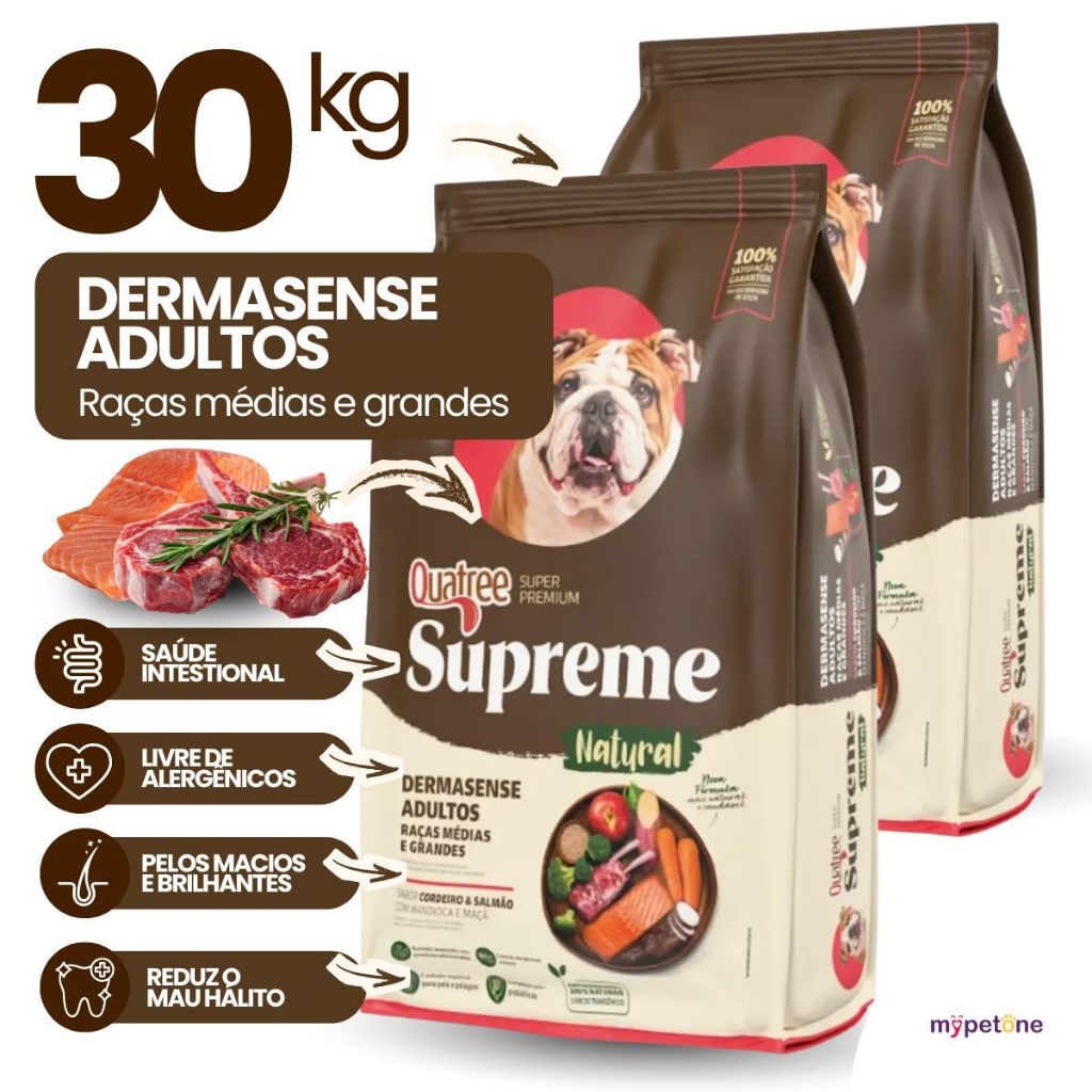 Kit com 2 Ração Quatree Supreme Dermasense Cães Adultos 15 Kg