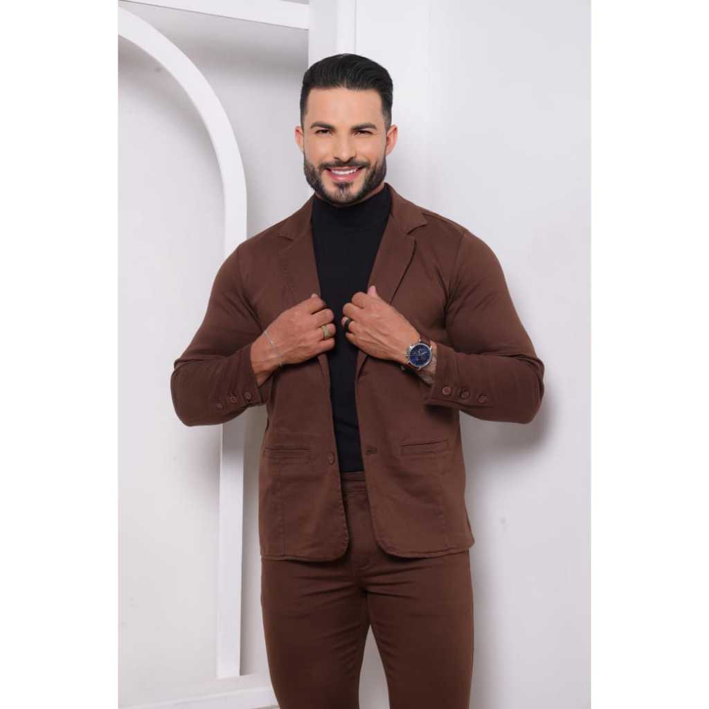 BLAZER CHOCOLATE SARJA ACETINADA SLIM MASCULINO