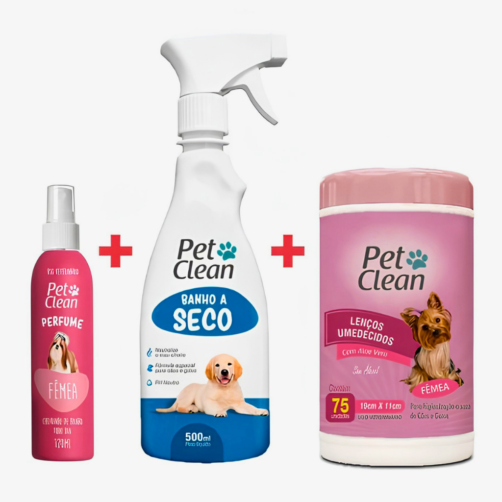 Kit Higiene Pet Banho A Seco Sem Enxágue + Lenço Umedecido + Perfume Para Cães E Gatos