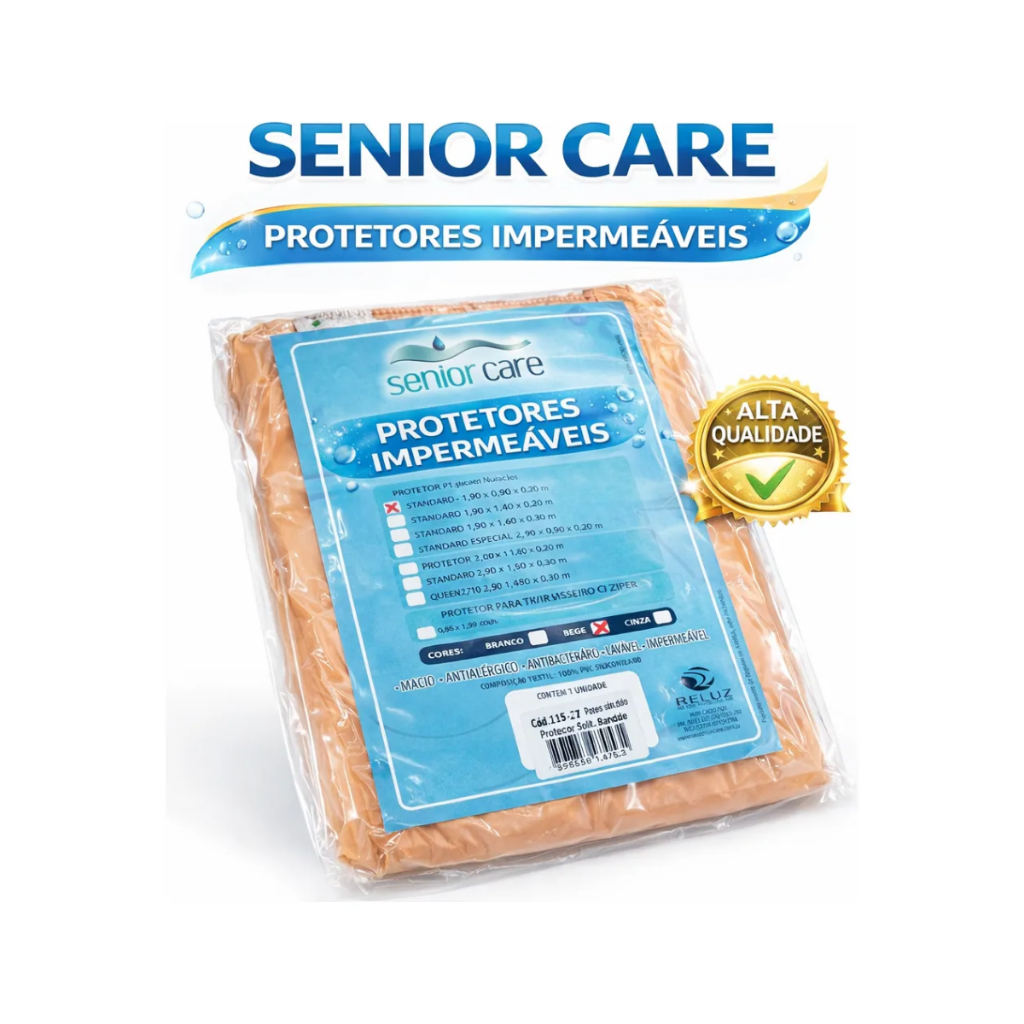 Protetor Colchão Impermeável com Elástico Senior Care Solteiro/Casal/Queen/King Antialérgico